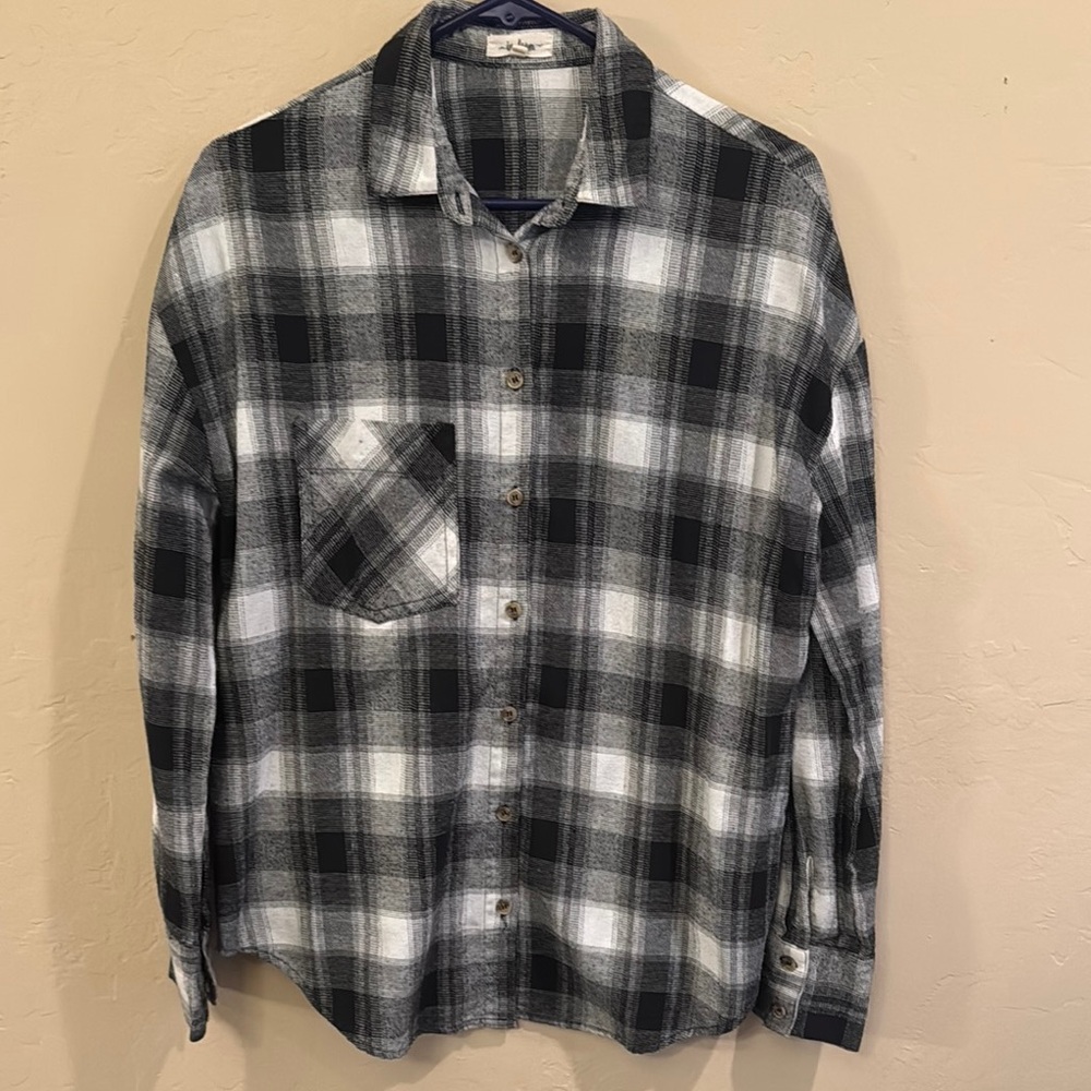 In Bloom Black and Gray Casual Button Down Shirt
